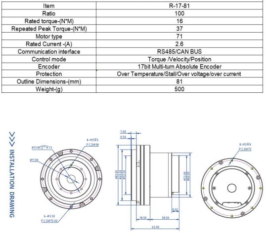 R-17 R Series CAN servo motor hollow Harmonic drive servo Motor